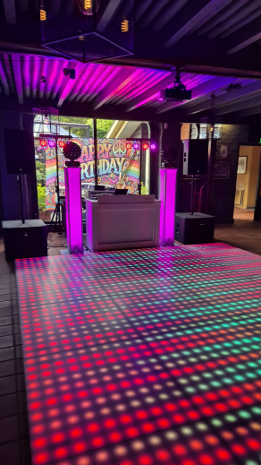dj kerst bedrijfsfeest met verlichte dansvloer